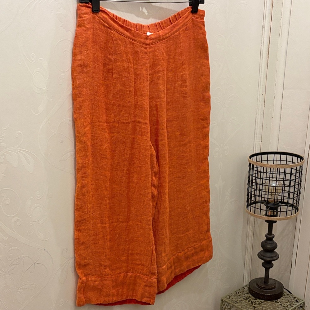 Flax Bright Orange linen Cropped Pants NWT Small